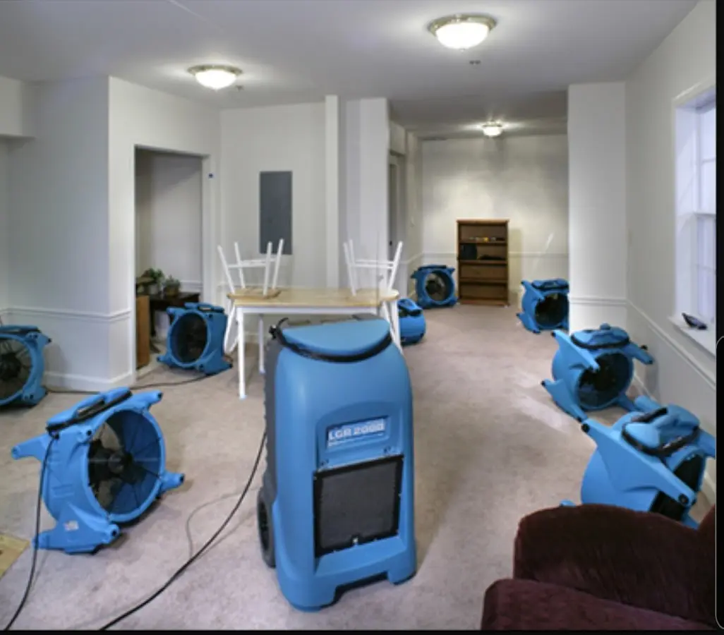 Air movers and dehumidifier setup for Water Damage Restoration in Sand Springs